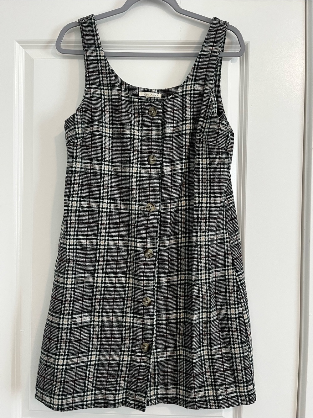 Copper Key Black and White Plaid Button-Front Dress